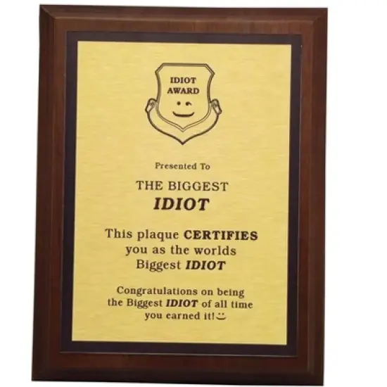 LEMONSODA World's Greatest Plaque (Biggest Idiot) - Gold image {4}