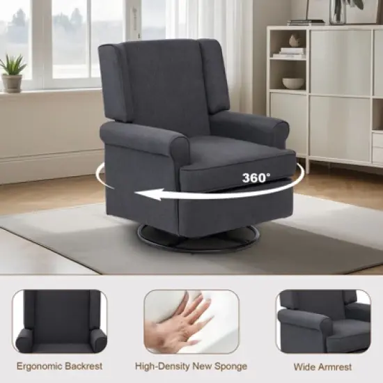 Swivel Glider Rocking Recliner, Nursery Glider Chair, Soothing Rocking Motion, Nursery Breastfeeding Maternity Chair for Living Room, Office image {5}
