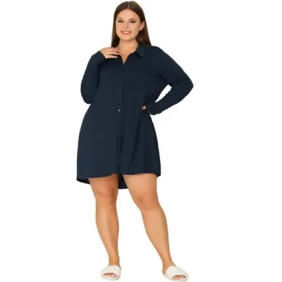 Agnes Orinda Women's Plus Size Solid Long Sleeve Button Down V-Neck Pajama Sleep Shirts image {2}