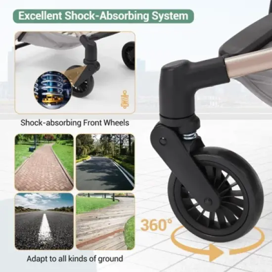 Lightweight Baby Stroller, Compact Travel Stroller with Easy One-Hand Fold, Adjustable Canopy, Storage Basket & All-Terrain Wheels, Light Grey image {3}