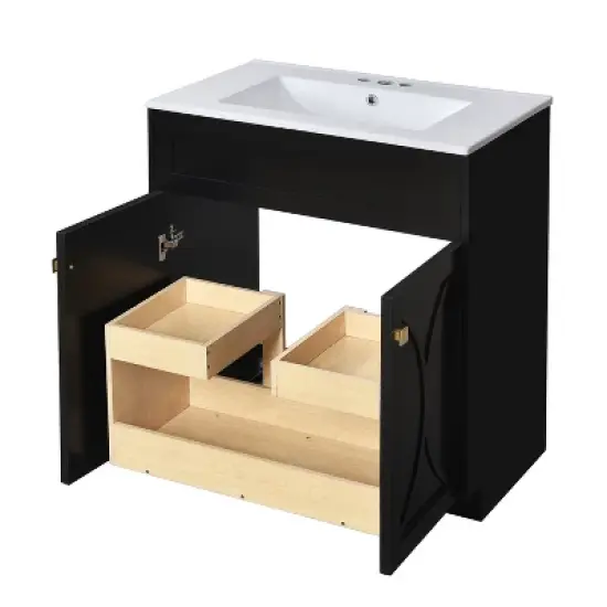 TIRAMISUBEST 30'' Bathroom Vanity with Ceramic Sink Combo, Modern Freestanding Storage Cabinet, Soft Closing Doors image {9}