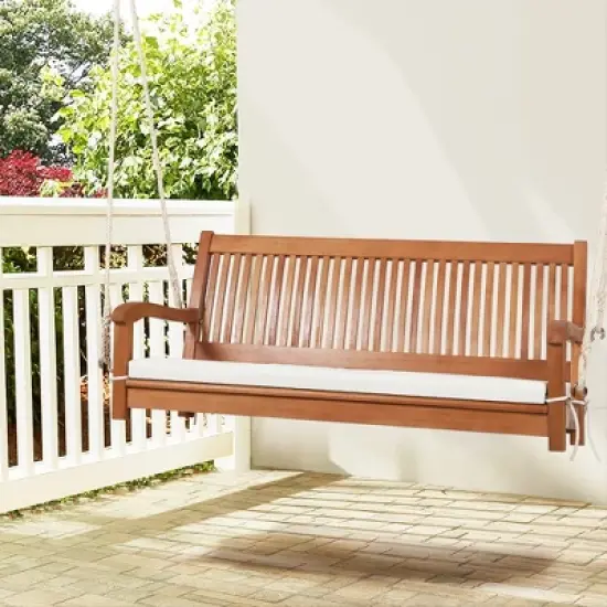 Tangkula 2-Seat Patio Hanging Wooden Porch Swing Bench w/ Cushion image {1}