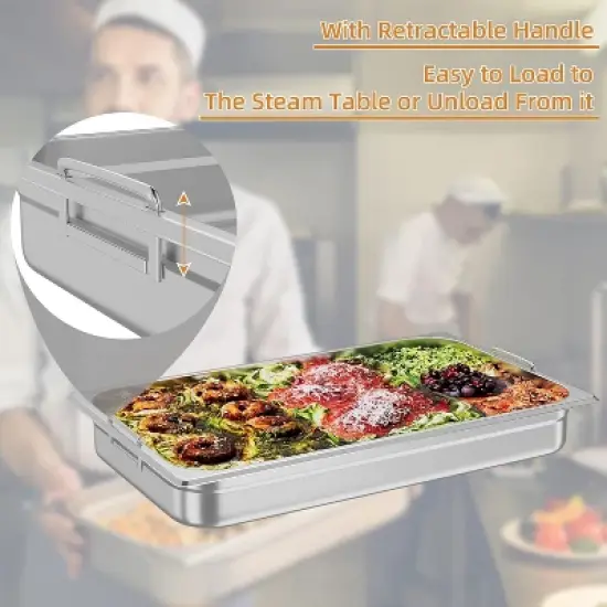 CuisinSmart 6 Pack Steam Table Pan, Stainless Steel Catering Pans, Commercial Anti-Jamming Hotel Pan with Handle, 2.5/4/6 Inch Deep image {2}