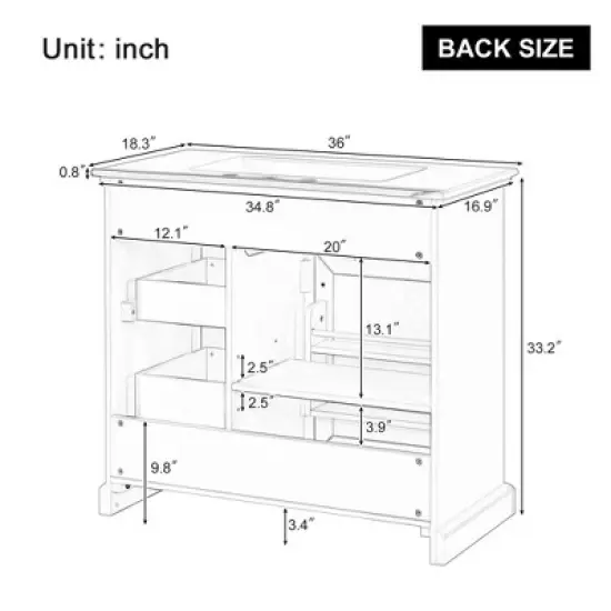 36" Bathroom Vanity with Ceramic Sink, Soft-Close Drawers & Door Organizer, Freestanding Vanity Wood Cabinet with Storage image {10}