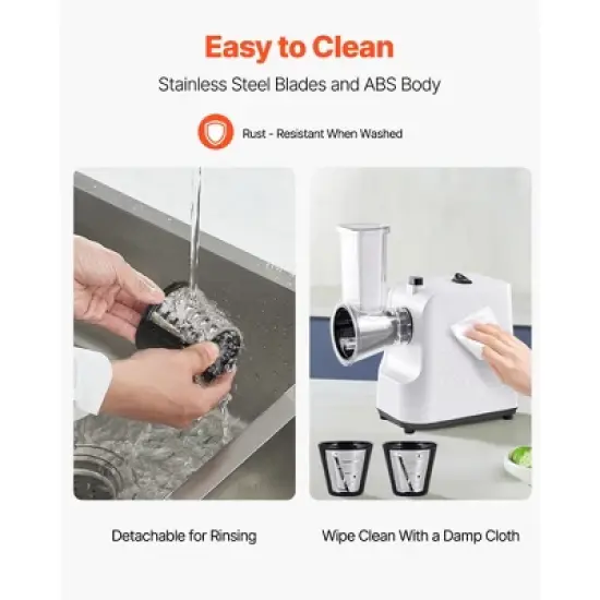 VEVOR Electric Cheese Grater Salad Maker, 200W Salad Shooter, Electric Vegetable Slicer Shredder Chopper for Fruits with 5 Attachments, White image {5}