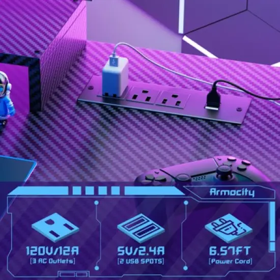 Aheaplus Gaming Desk with Hutch and LED Lights, Computer Table with Storage Shelves image {3}