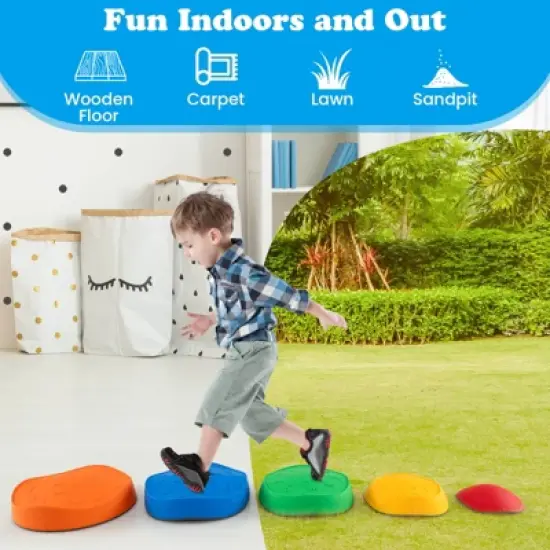 Costway 5 Pcs Kids Stepping Stones w/ Non-Slip Edge Sensory Toy for Indoor/Outdoor Play image {4}