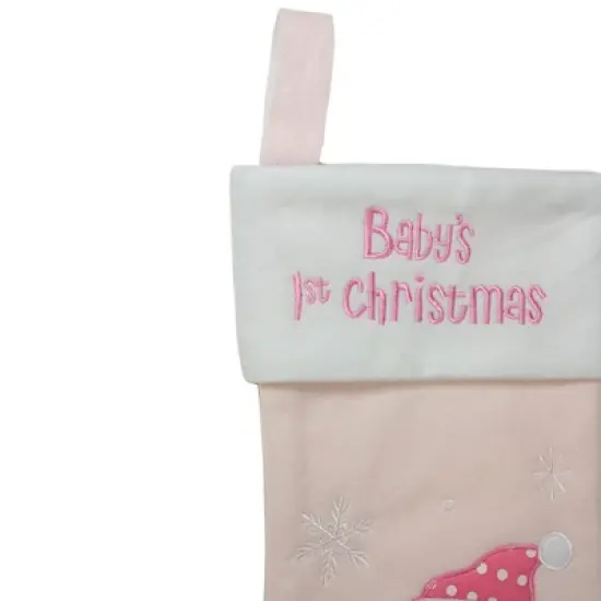 Northlight Baby's 1st Christmas Embroidered Teddy Bear Stocking - 19" - Pink and White image {2}