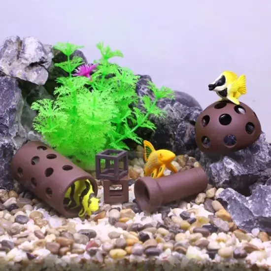 Unique Bargains Resin Aquarium Fish Tank Decoration Hideaway Rock Cave Brown 2.40x1.18 Inches image {5}