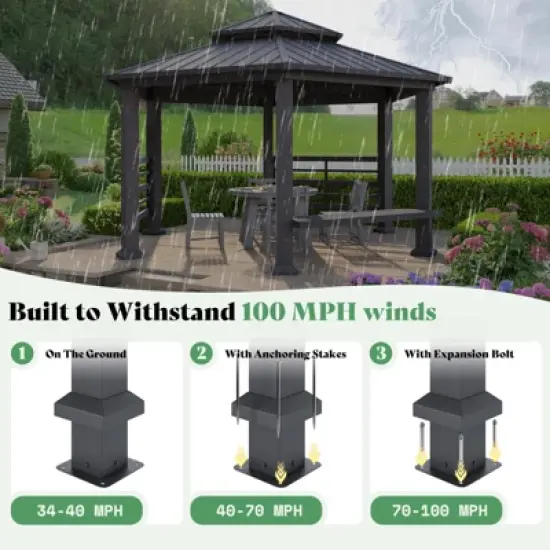 AMERLIFE 13x15FT Hardtop Hexagon Gazebo, Double-Tier Pavilion with Bench, Patio/Garden/Backyard image {2}