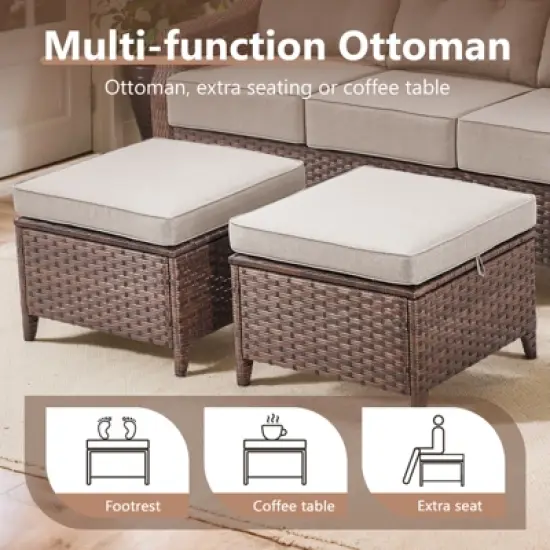 POCASSY 8 Piece 6-Inch Foam Thick Cushion Outdoor Furniture Set with Outdoor Sofa, Swivel Rocker Glider Chairs, Coffee Table, Ottomans, and End Table image {12}