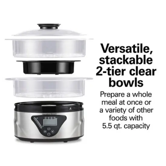 Hamilton Beach Big Food Steamer - Black: 800W Rice & Vegetable Steamer, Automatic Keep Warm, Dishwasher-Safe Parts image {2}