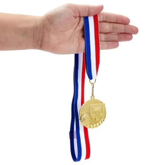 Juvale 12 Pack Basketball Medals for All Ages, Gold Metal Team Awards Trophy, Sports Party Favors, 2 in image {5}