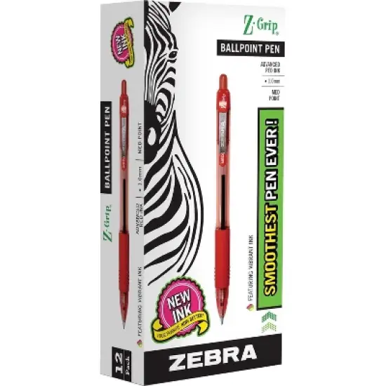 Zebra Ballpoint Pen Retractable 1.0mm Med.Pt 1DZ CL/Red Ink 22230 image {1}