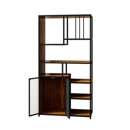 Multipurpose Bookshelf Storage Rack with Closed Storage Cabinets, Black + Brown - ModernLuxe image {3}