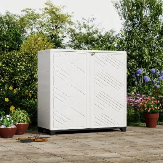 Decksplore Weatherproof Storage Cabinet - Horizontal Outdoor Shed Tucks Under Fences for Patios/Backyards image {2}