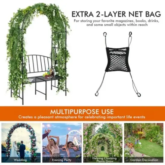 Tangkula Steel Garden Arch w/ 2-Seat Bench 6'7"H x 3'8"W Outdoor Arbor for Climbing Plants image {7}