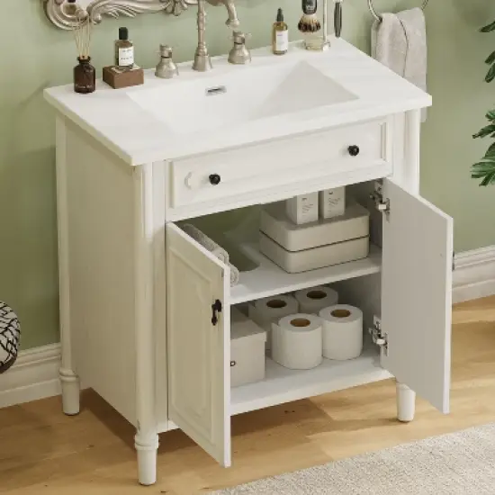 Christopher Knight Home Mualani 31" Vintage Bathroom Vanity with Ceramic Sink, 2 Doors and Adjustable Shelf image {1}