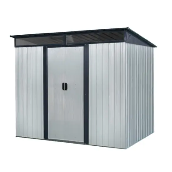 93.75"8ft x 6ft Outdoor Metal Storage with Lockable Sliding Doors and Transparent plate for Garden, Lawn (White and Black) image {7}