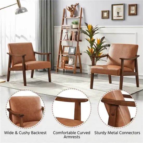 Yaheetech Modern Faux Leather Upholstered Armchair Accent Chair with Solid Wood Legs image {4}