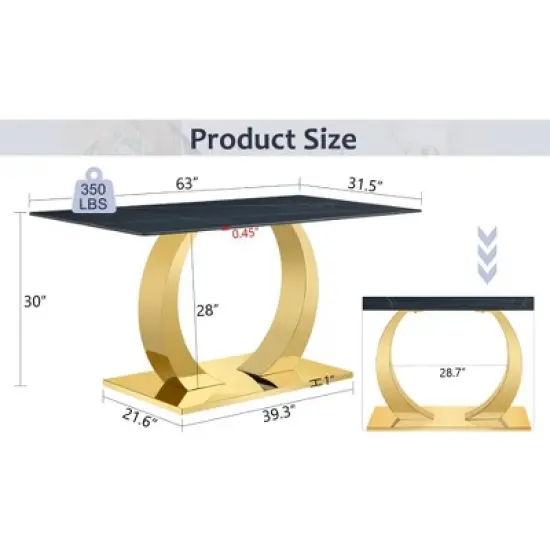 INFURNIC Patio End Tables Modern Marble Style Rectangular Casual Side Table for Small Space, Apartment, Studio,  Black, 63"*31.5"*30" image {3}