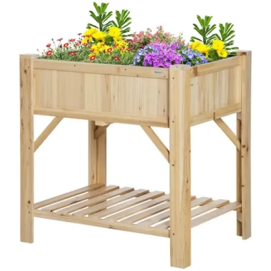 Outsunny Raised Garden Bed, Wood 6 Grid, 31" x 23" with Storage Shelf, Water Draining, Planter Box for Vegetables, Flowers, Herbs, Patio image {3}