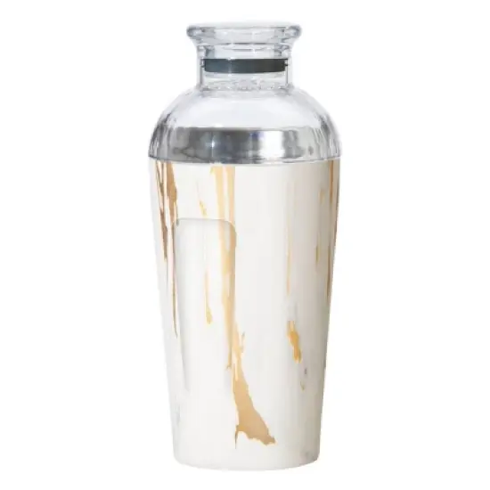 Oggi 17oz Groove Cocktail Shaker White Gold Marble: Stainless Steel & Plastic, Hand Wash, Multicolored, 9" Height image {7}