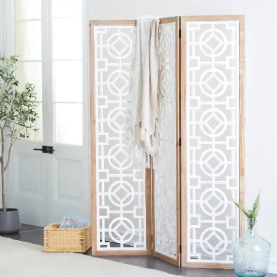 Farmhouse Wood Patterned Room Divider Screen White - Olivia & May image {1}