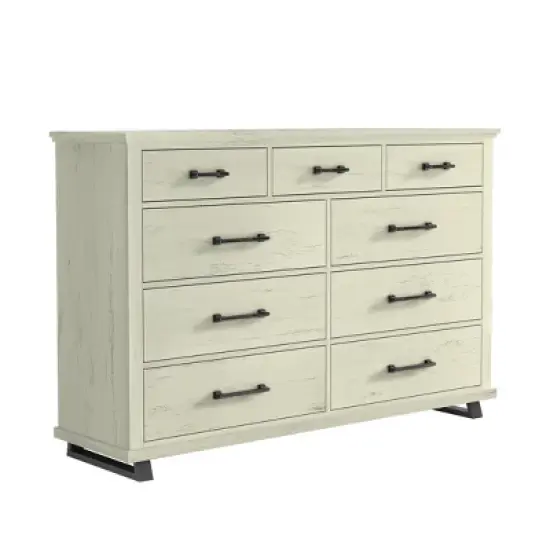Festivo 2pc Contemporary 9 Drawer Dresser and 24 inch 5 Drawer Chest Set Saw Cut Off-White: Meets ASTM Safety, Bedroom Storage image {6}