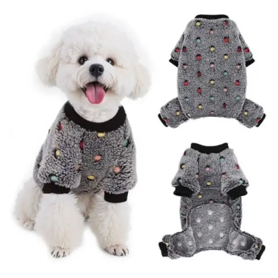 Dog Fuzzy Velvet Pajamas, Dog Winter Clothes for Small Dogs Boy Girl, Pet Jumpsuit, Doggy Apparel, Pink/Gray/Blue/Purple image {8}