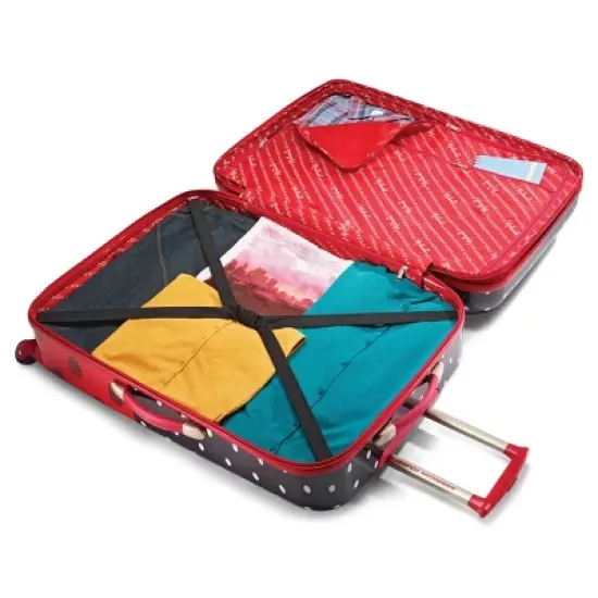 American Tourister Minnie Mouse Bow Hardside Large Checked Spinner Suitcase - Red image {4}