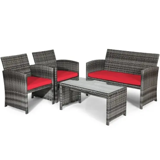 Tangkula 4-Piece Outdoor Patio Furniture Set Rattan Wicker Conversation Sofa Set image {6}