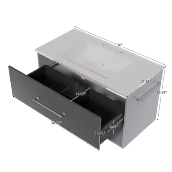 Hyleory 36 inch Single Bathroom Vanity with Resin Sink One Drawer and Towel Rack image {9}