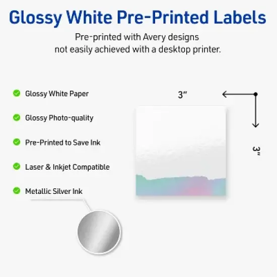 Avery Square Labels, Watercolors Design, 3" x 3", 60ct image {1}