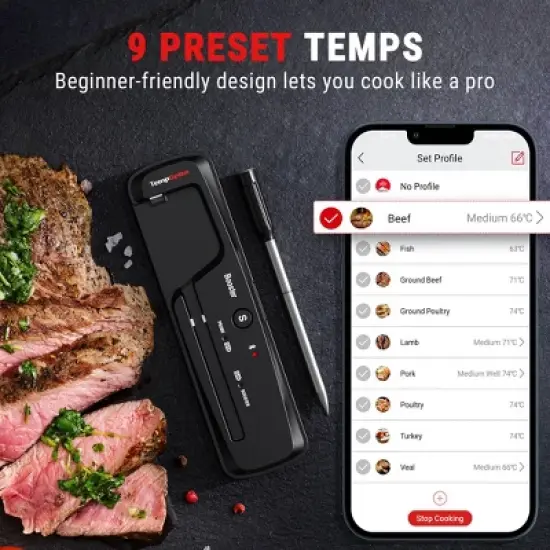 ThermoPro TempSpike Lite 500FT Wireless Meat Thermometer, Bluetooth Meat Thermometer for Grilling and Smoking, Meat Thermometer for BBQ Oven Smoker image {5}