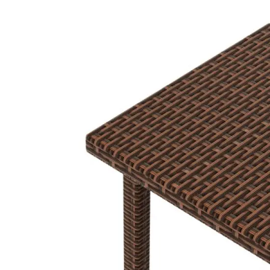 WestinTrends Coastal 2-Piece Wicker Outdoor Storage Ottoman and Square Side Table Set, Brown image {6}