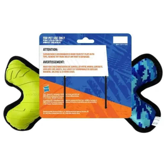 NERF Tuff Rubber Nylon Plush Bone Ploy Filled Dog Toy - Green/Blue - 11" image {1}