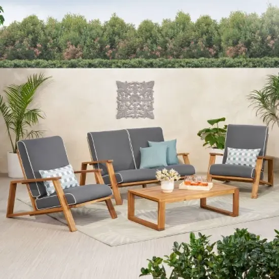 Paloma Outdoor Acacia Wood 4 Seater Chat Set with Cushions: Weather-Resistant - Christopher Knight Home image {1}
