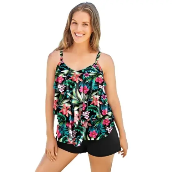 Swim 365 Women&rsquo;s Plus Size Longer-Length Tiered-Ruffle Tankini Top image {10}