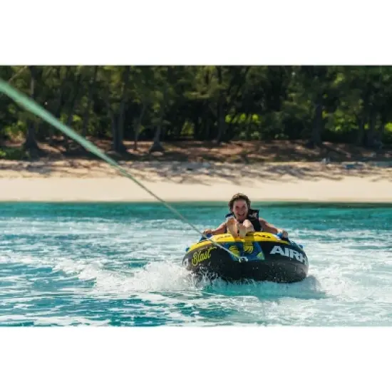 Airhead Blast Single Rider Towable with 4 Neoprene Covered Handles and Self Draining Floor - Yellow image {11}
