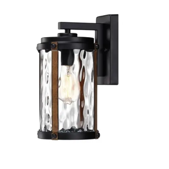 Water Glass and Wood Finish Outdoor Wall Light Black - Wellfor image {1}
