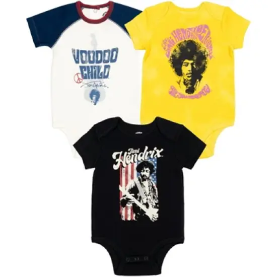 Jimi Hendrix 3 Pack Cuddly Short Sleeve Bodysuits Black/Yellow  image {13}