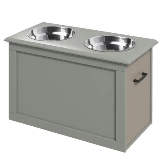 Gulches PawHut Raised Pet Feeding Station with Storage & Stainless Steel Bowls for Large Dogs - Gray image {10}