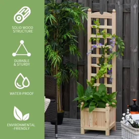 Outsunny Raised Garden Bed with Trellis Board Back & Strong Wooden Design & Materials image {6}