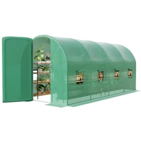 Outdoor Greenhouse -  Walk-In Tunnel with 8 Mesh Vents, Swing Door & Roll-Up Door, Reinforced Galvanized Steel Frame & Durable PE Cover image {9}