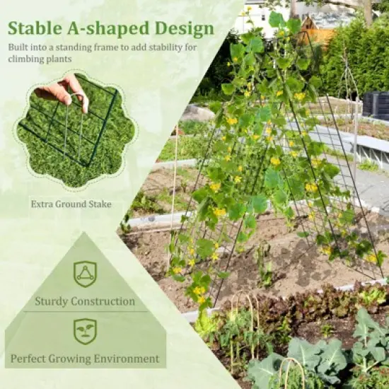 Costway 4 PCS Foldable Cucumber Trellis A-Frame Plant Supports with Twist Ties Green image {6}