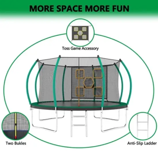 Jump Into Fun 12FT Outdoor Trampoline Equipped With 360-Degree Safety Net, Curved Poles, zipper door Recreational Trampoline for Kids and Adults image {8}