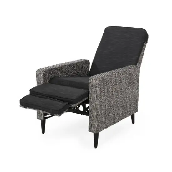 Murdock Outdoor Wicker Recliner - Black/Dark Gray - Christopher Knight Home image {3}