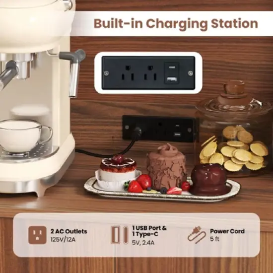 Costway 66" Pantry Cabinet Tall Kitchen Storage Cabinet with Charging Station Brown image {8}