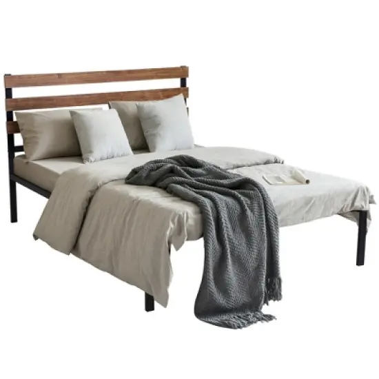 Costway Twin Size Metal Platform Bed Frame Mattress Foundation wooden Headboard image {7}